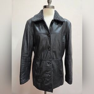 Vintage Middlebrook Park Black Leather Jacket With Sherpa Collar, Size Medium